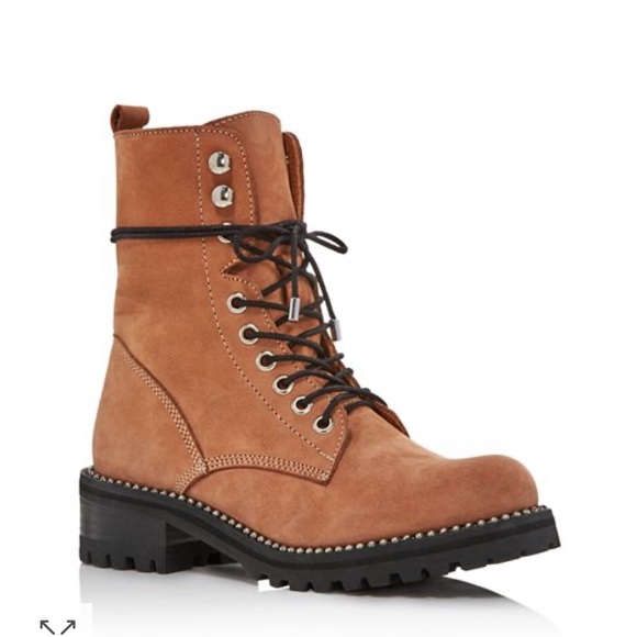 Tan Studded Combat Boots - Picture 1 of 7